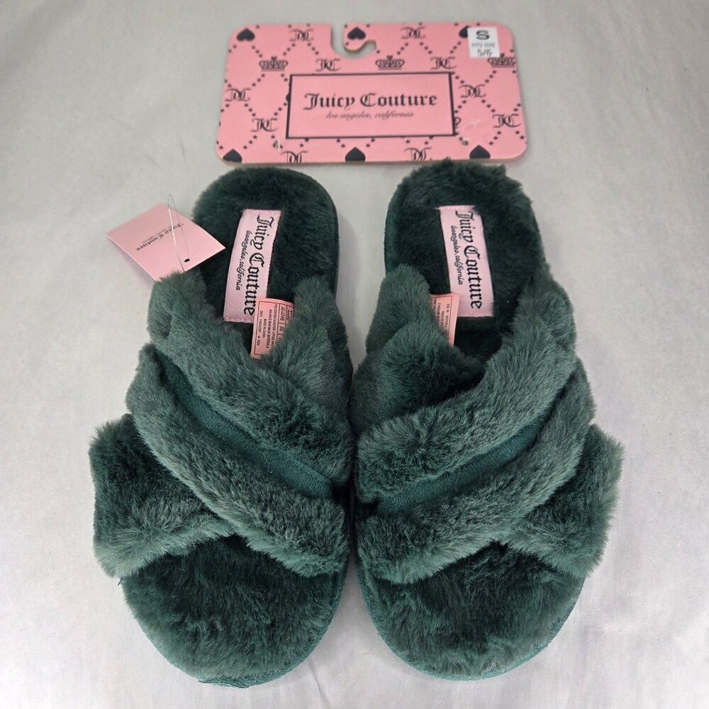 Juicy Couture Jovie Open Toe Slippers - Forest Green